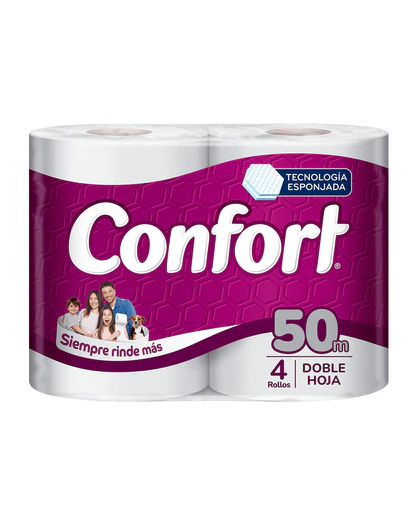 Papel Higiénico Confort Doble Hoja 50m (Manga de 12 Packs de 4 Rollos)